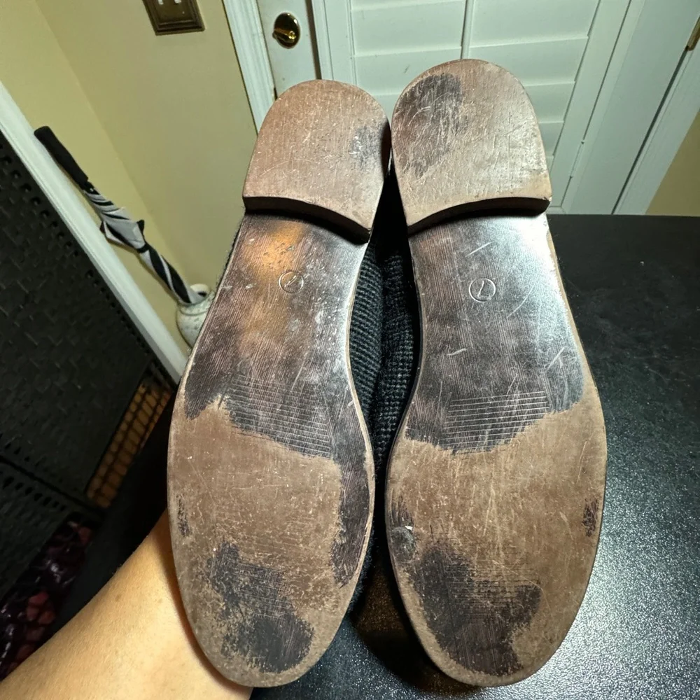By Paige size 7 hand stitched black wool needlepoint leather loafers